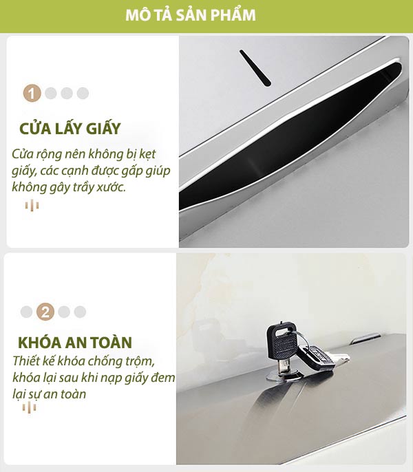 Hộp đựng giấy lau tay inox 304 có khóa an toàn