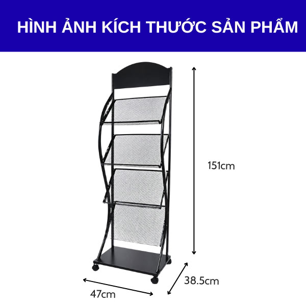 Kệ trưng bày tạp chí 4 tầng có bánh xe HTCJ-41