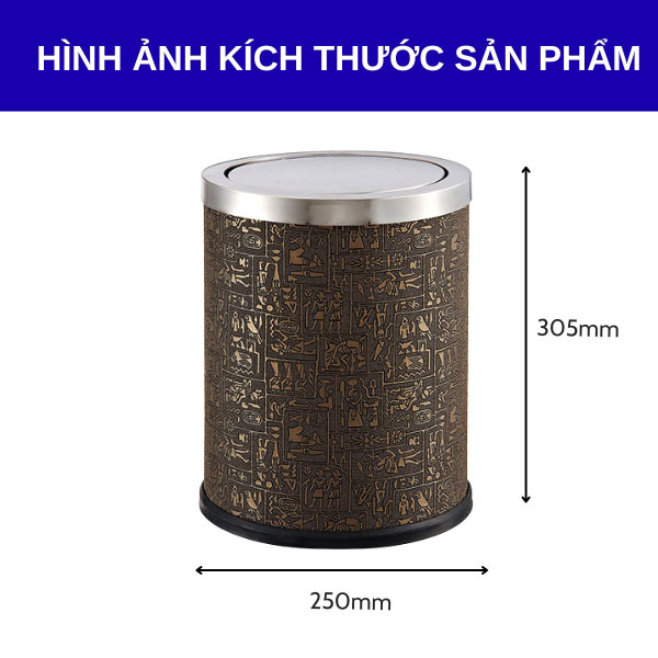 Thùng rác bọc giả da họa tiết ai cập có nắp lật
