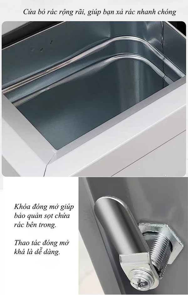 Thùng rác có khóa đống mở giúp lấy xô đựng rác bên trong 1 cách dễ dàng