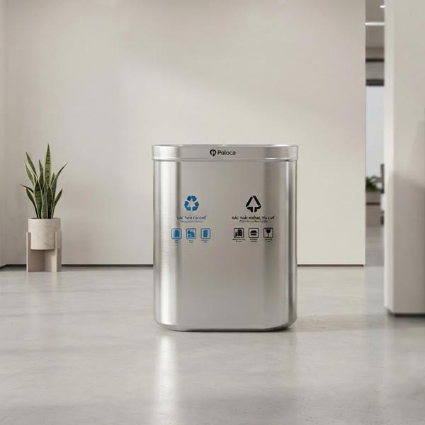 Thùng rác inox 2 ngăn không nắp của Poliva