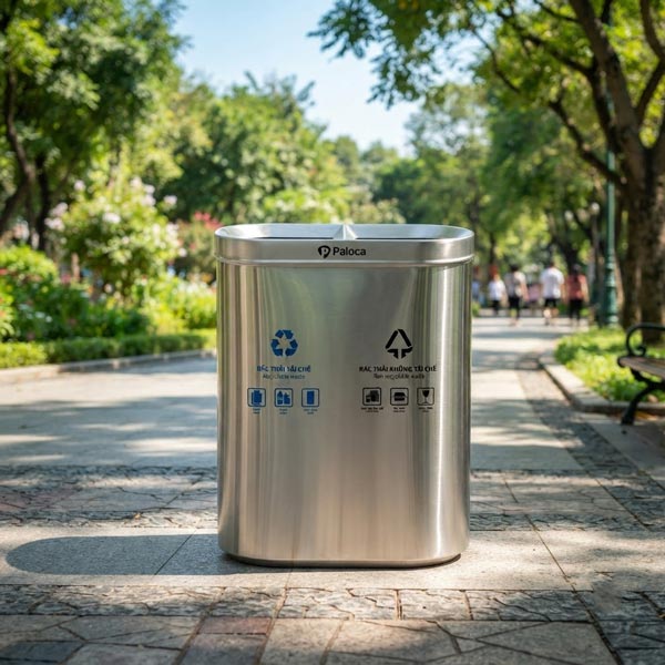 Thùng rác inox 2 ngăn không nắp