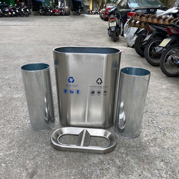 thùng rác inox 2 ngăn không nắp