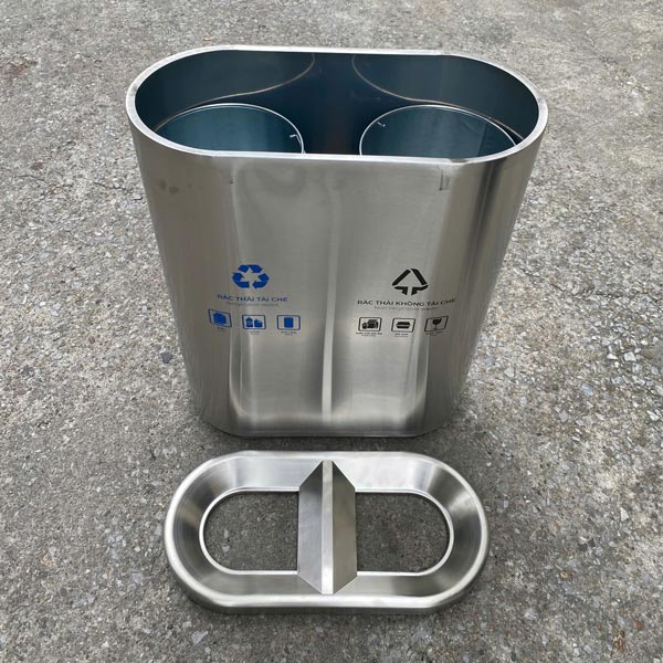 thùng rác inox 2 ngăn không nắp