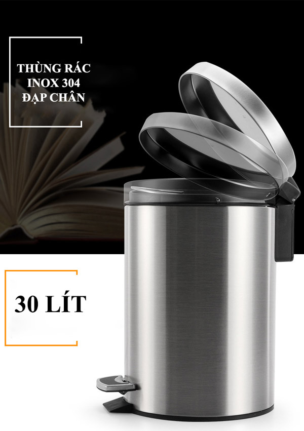 Thùng rác inox 304 đạp chân 30L của Poliva
