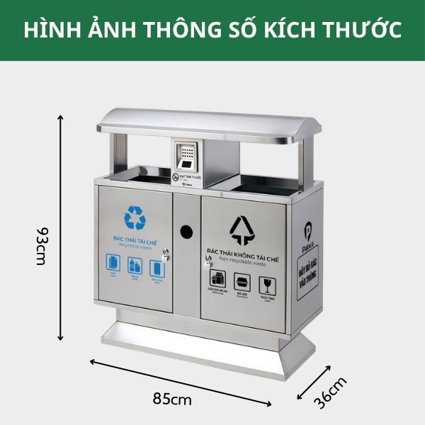 Kích thước thùng rác ngoài trời 2 ngăn phân loại