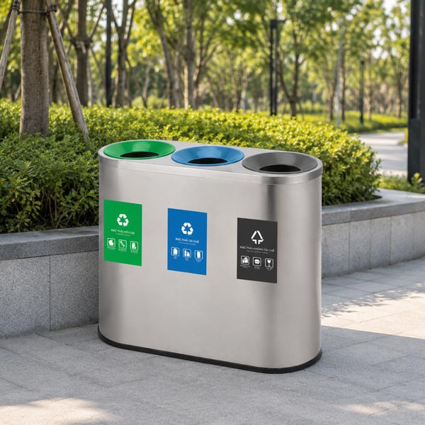 Thùng rác ngoài trời 3 ngăn phân loại