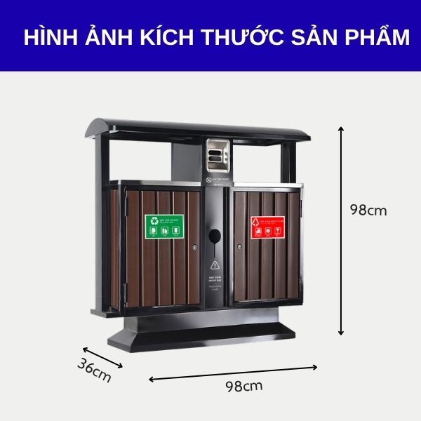 Kích thước thùng rác ngoài trời thép giả gỗ