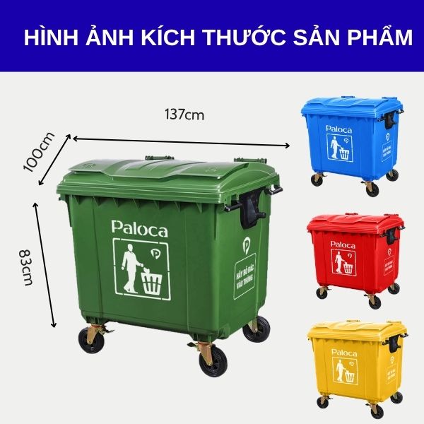 Kích thước thùng rác nhựa 1100 lít