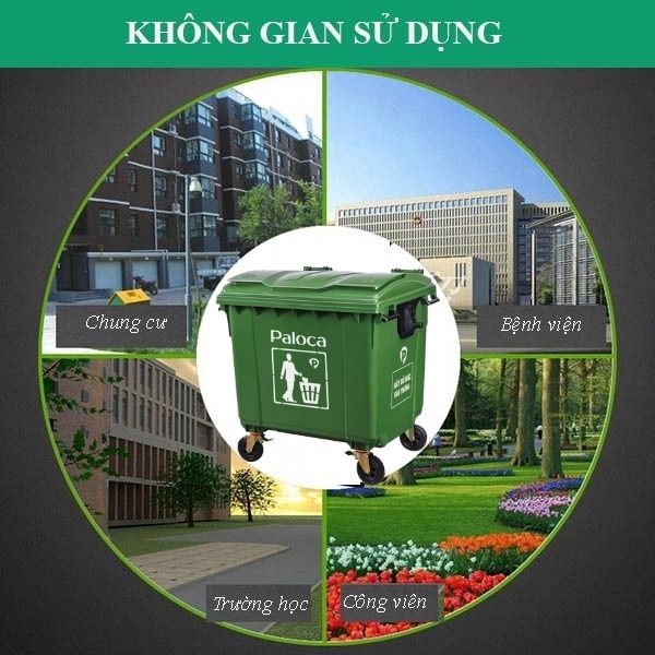 Thùng rác nhựa 1100l đa dạng không gian sử dụng