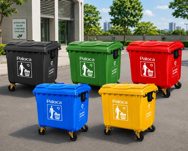 Thùng rác nhựa 1100 lít Paloca đa dạng màu sắc lựa chọn
