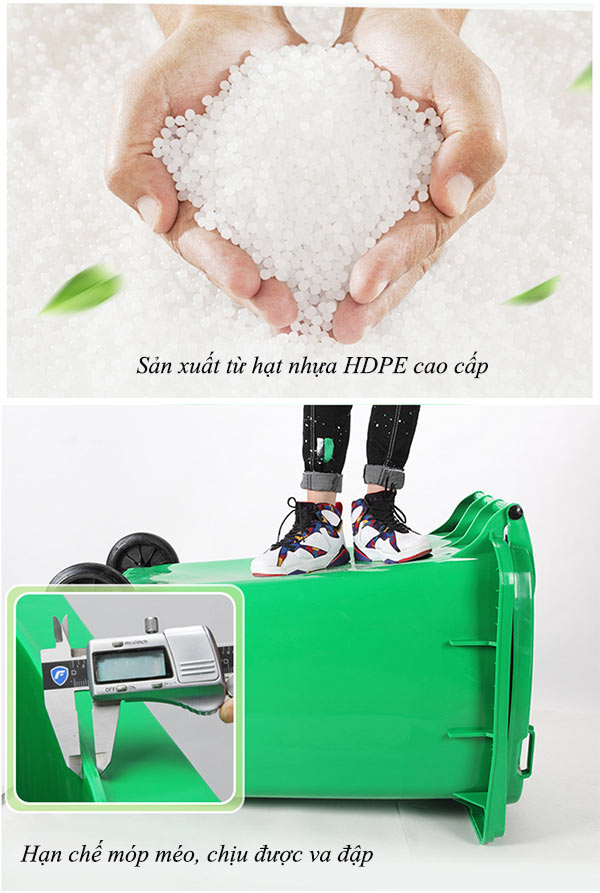 Thùng rác công nghiêp 360l được làm từ nhựa HDPE cao cấp, bền bỉ