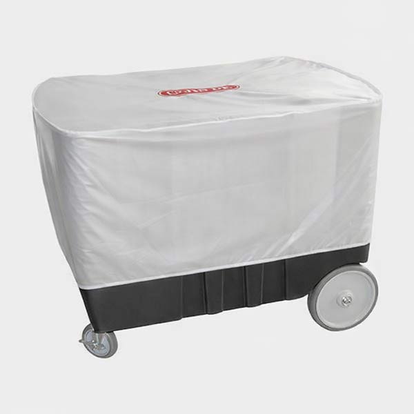 Xe chở bát địa nhà hàng màu ghi được trang bị thêm tấm vải bạt che bui