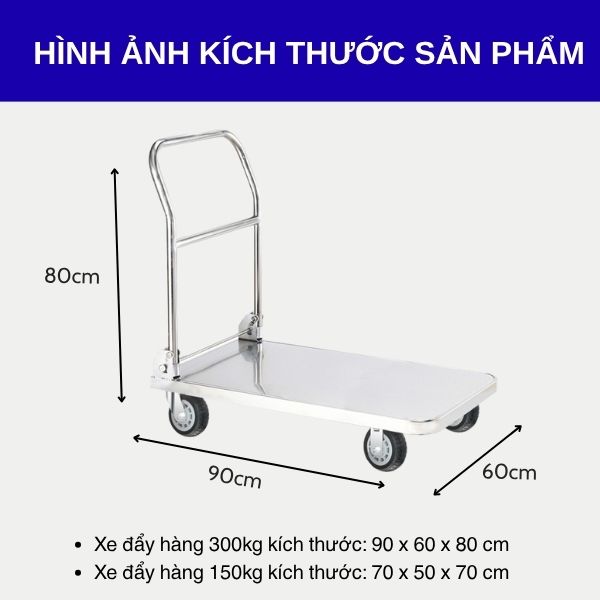 Kích thước xe đẩy hàng inox 4 bánh