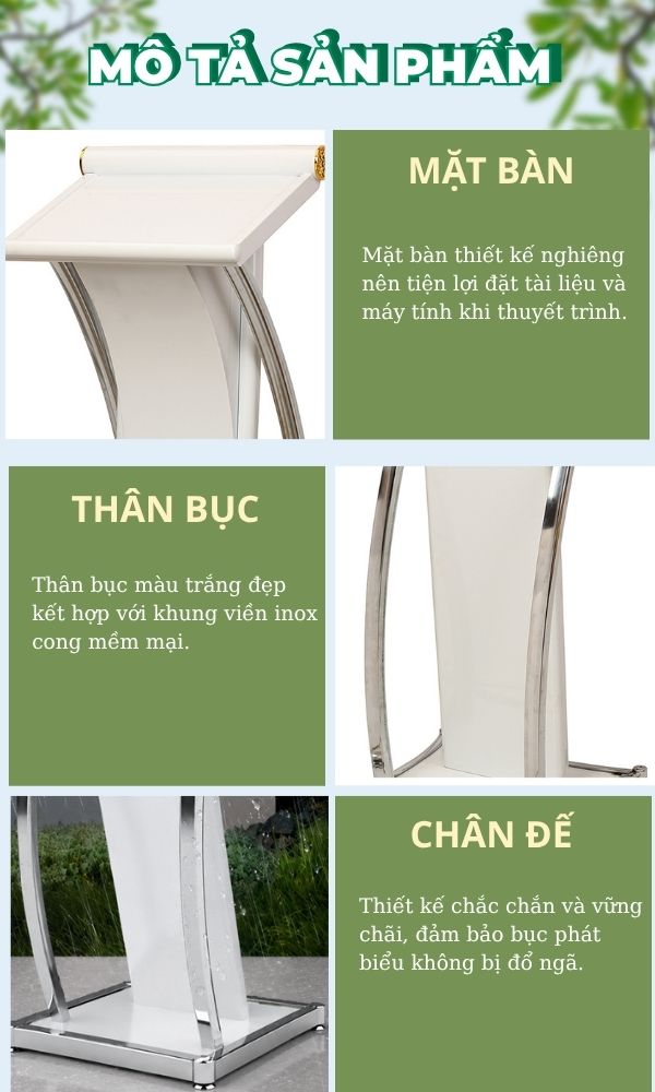 Bục phát biểu màu trắng và cấu tạo chủ yếu