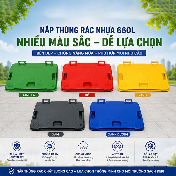 Nắp thùng rác nhựa 660L nhiều màu do Poliva phân phối
