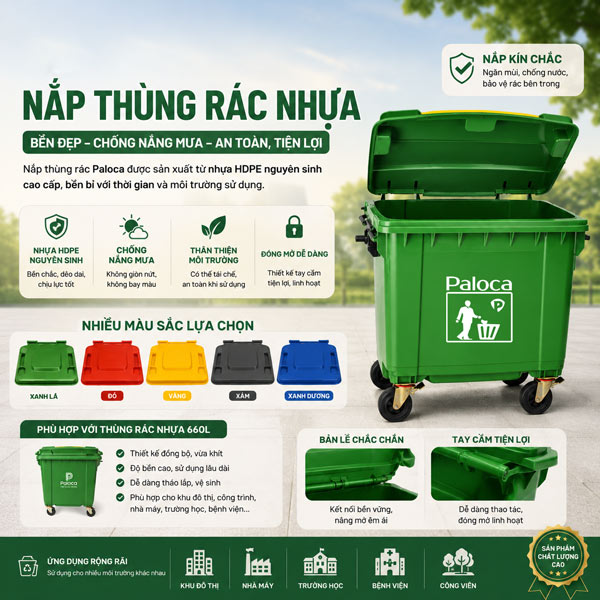 Nắp thùng rác nhựa công nghiệp 660 lít