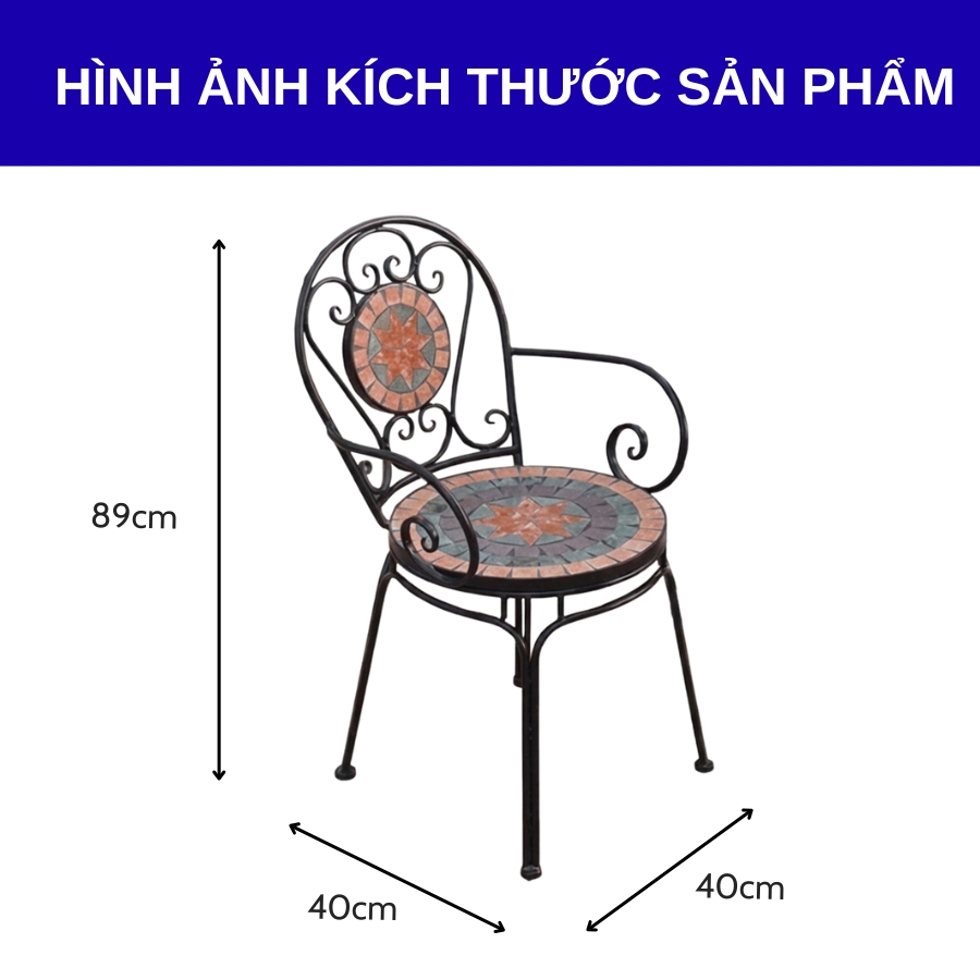 Kích thước ghế sân vườn ngoài trời họa tiết mosaic