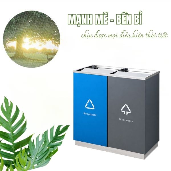 Thùng rác phân loại có chất liệu inox chắc chắn, bền bỉ, chống gỉ sét