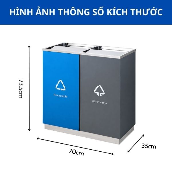 Kích thước thùng rác phân loại rác thải nắp lật