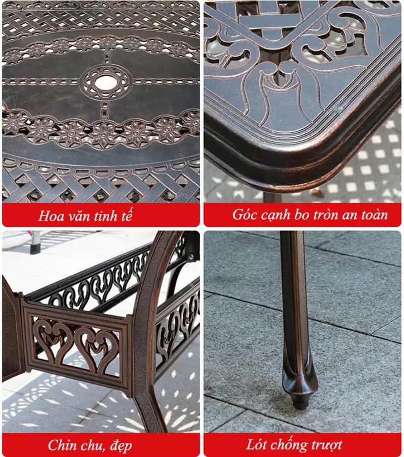 Hình ảnh chi tiết bàn ghế ngoài trời bằng nhôm đúc PTBGN-4