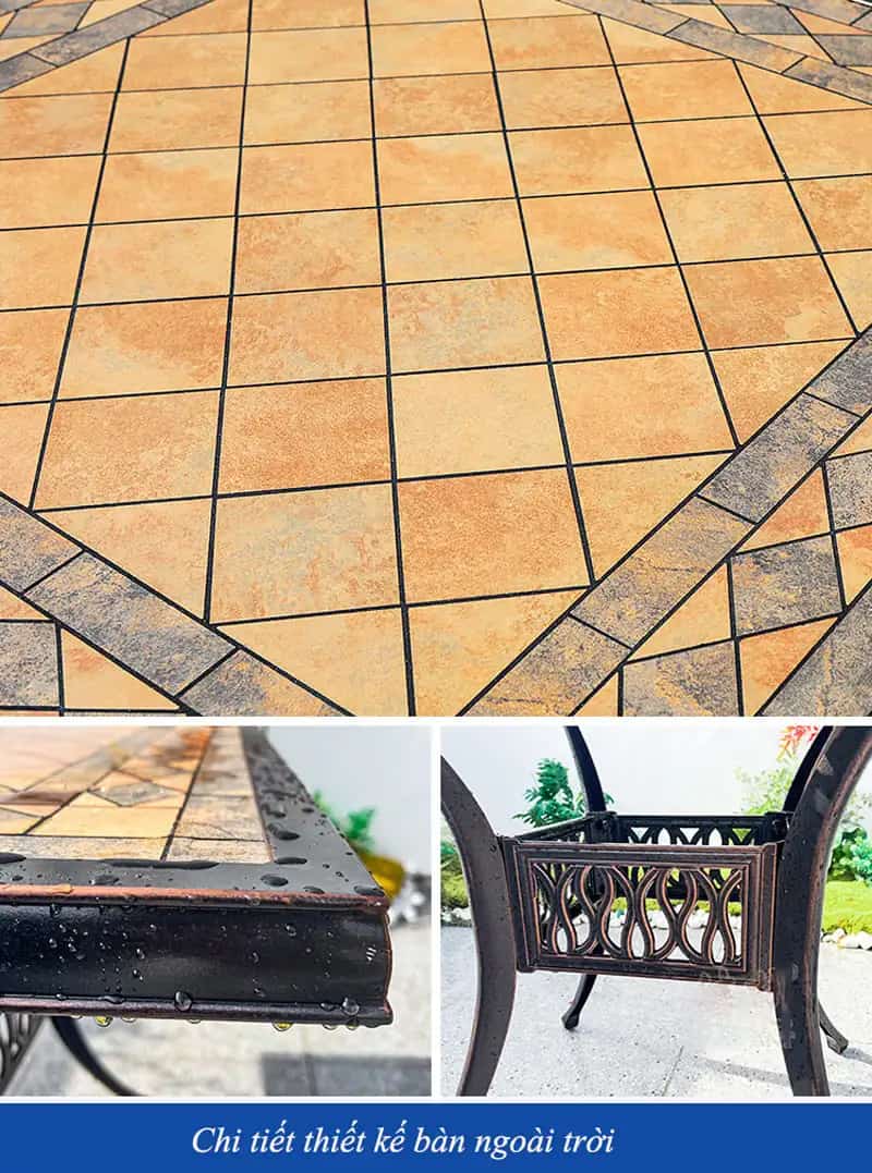 Hình ảnh chi tiết bàn nhôm đúc vuông họa tiết PTBN-V