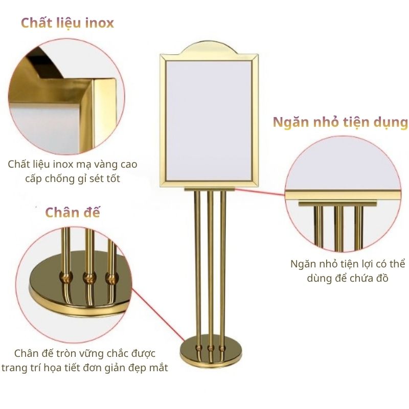 Hình ảnh mô tả chi tiết bảng menu inox vàng cho sự kiện