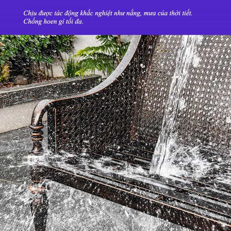 Bộ ghế ngoài trời nhôm đúc PTGNSF-B có khả năng chống gỉ sét tốt, chịu được mọi yếu tố thời tiết ngoài trời