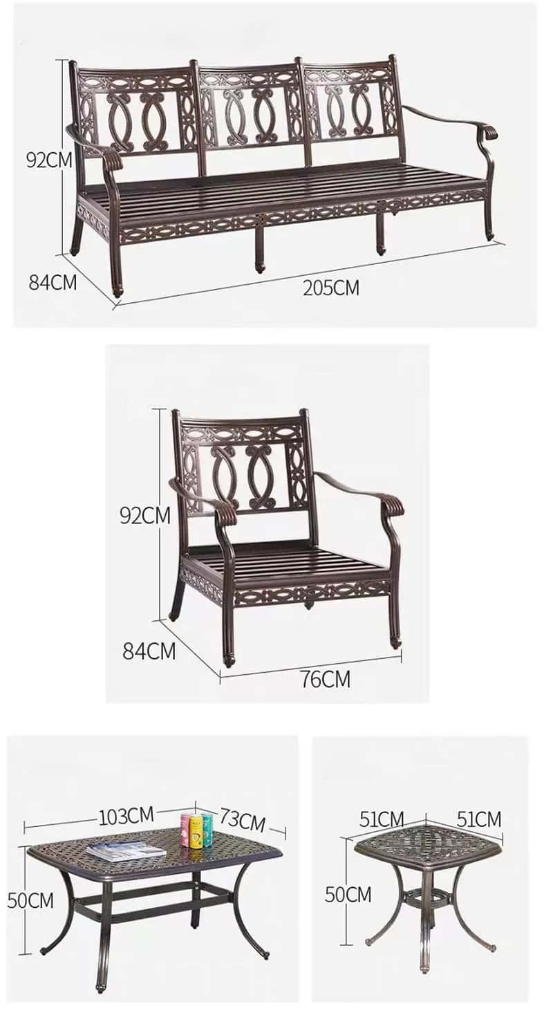 Kích thước bộ bàn ghế nhốm đúc ngoài trời
