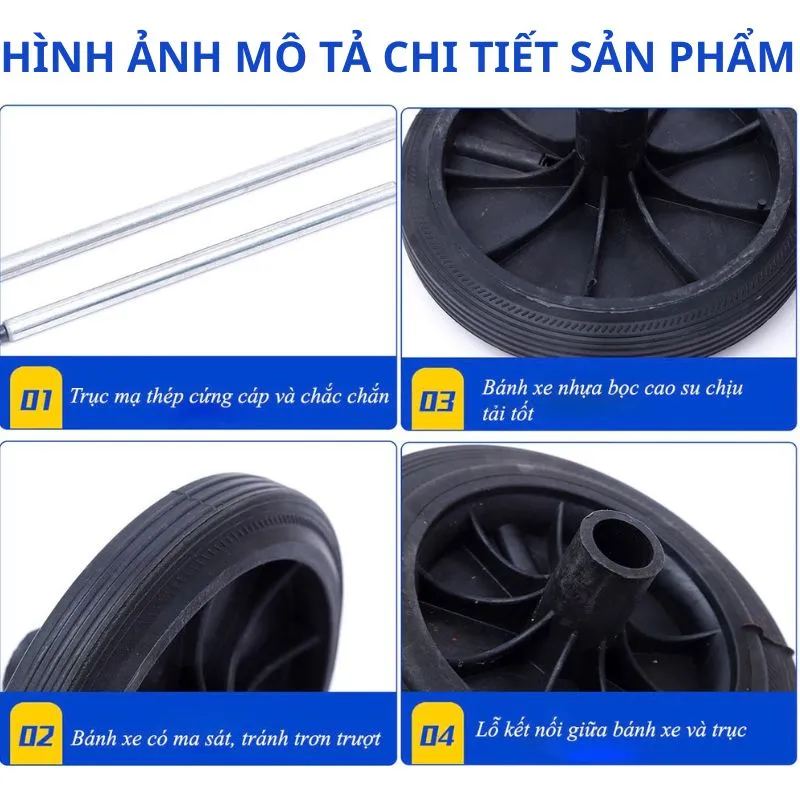 Hình ảnh mô tả chi tiết bộ bánh xe và trục thùng rác nhựa công nghiêp