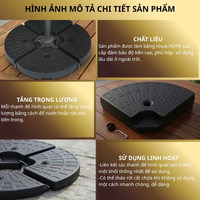 Hình ảnh mô tả chi tiết chân đế ô dù hình quạt PVSO-Q
