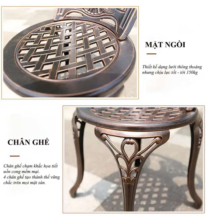 Thiết kế mặt ngồi với chân ghế họa tiết đẹp mắt