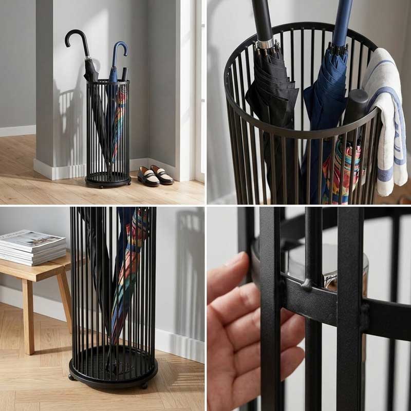 Hình ảnh thực tế giỏ đựng ô thép sơn tĩnh điện màu đen