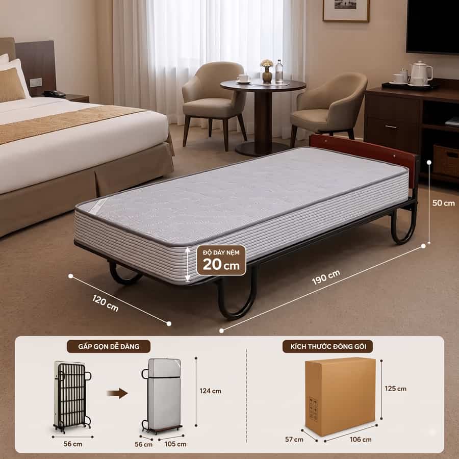 Giường phụ khách sạn kiểu đứng và thông số kích thước