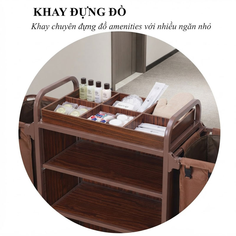khay xe dọn phòng khách sạn giúp sắp xếp các đồ amenities một cách thông minh, tiện lợi