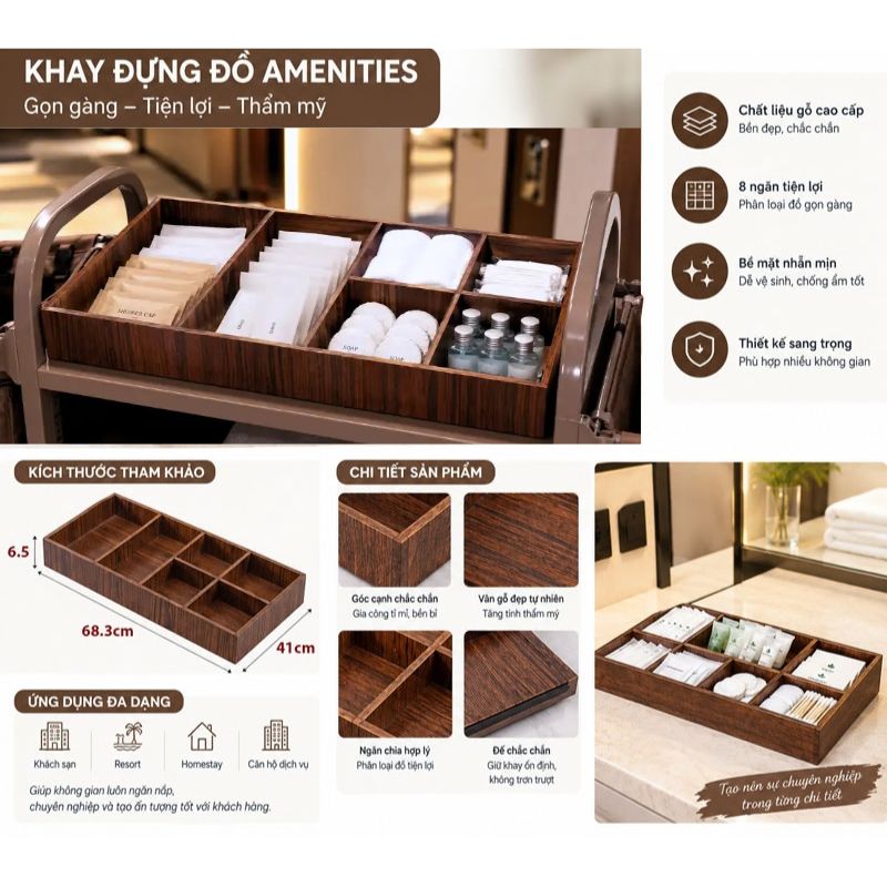 Hình ảnh mô tả chi tiết khay xe dọn phòng khách sạn