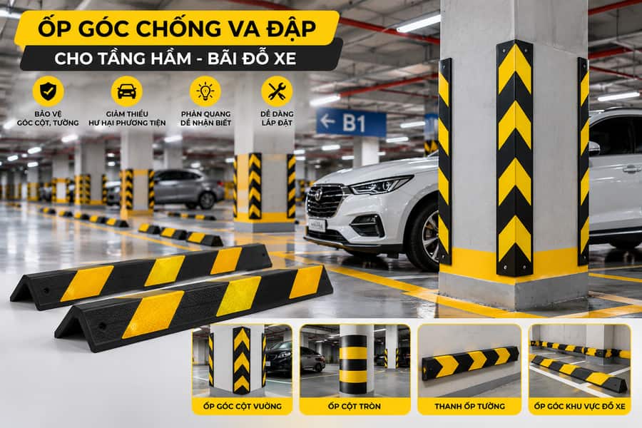 Ốp góc cột chống va đập trong tầng hầm