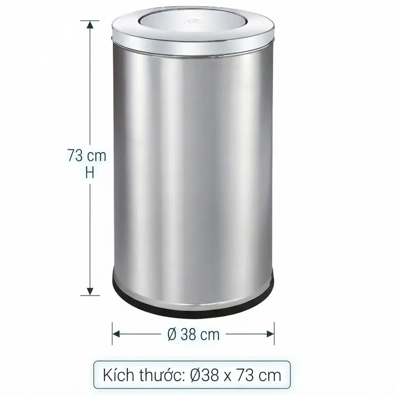 Kích thươc thùng rác inox 304 nắp lật