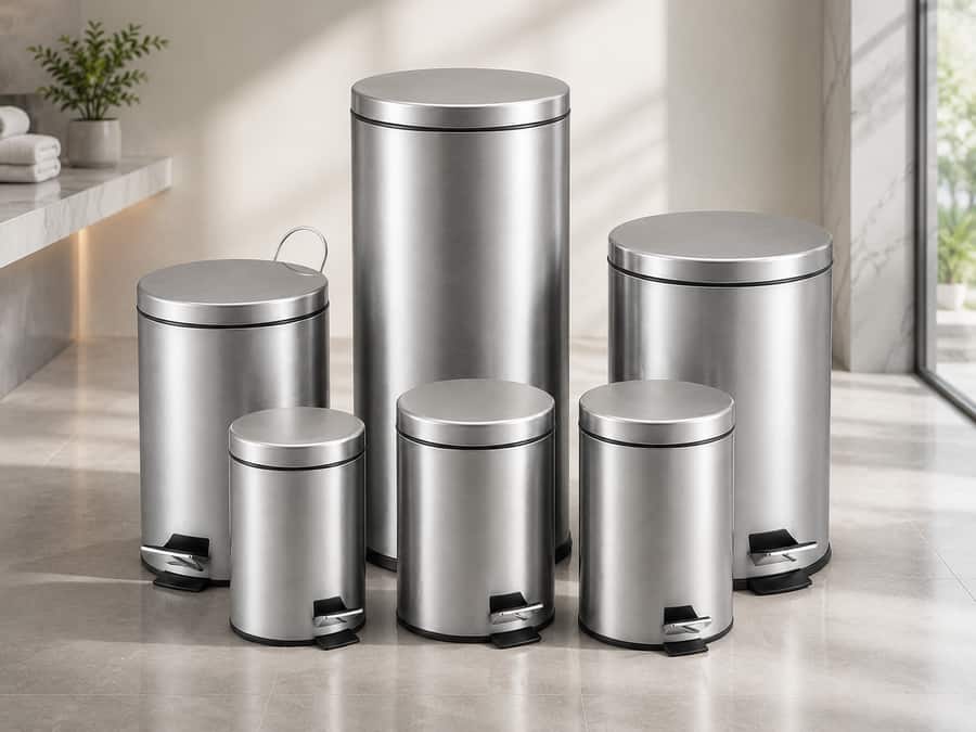 Thùng rác inox đạp chân tròn đủ dung tích, kích thước