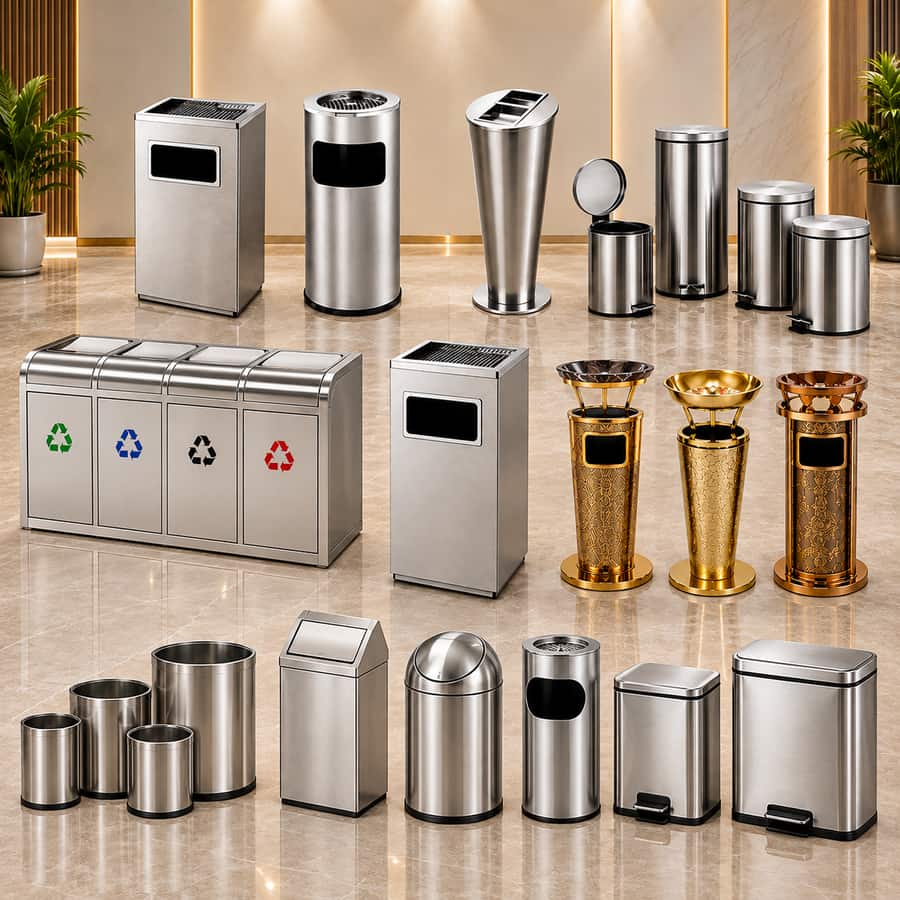Các loại thùng rác inox trong nhà ngoài trời