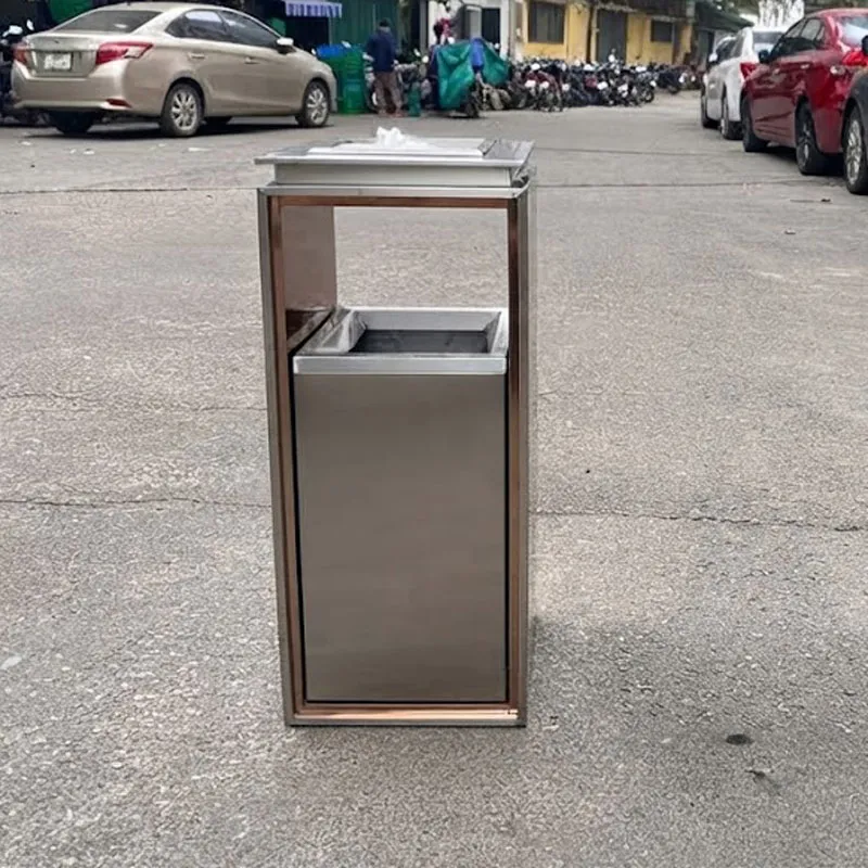 Thùng rác sảnh inox 304 có gạt tàn cao cấp