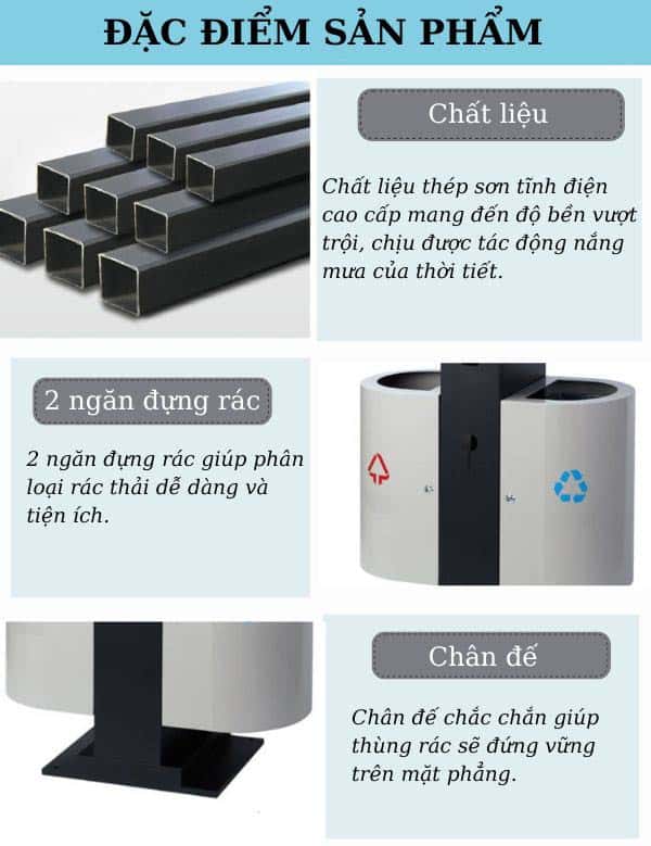 Hình ảnh mô tả đắc điểm của thùng rác thép đôi sơn tĩnh điện